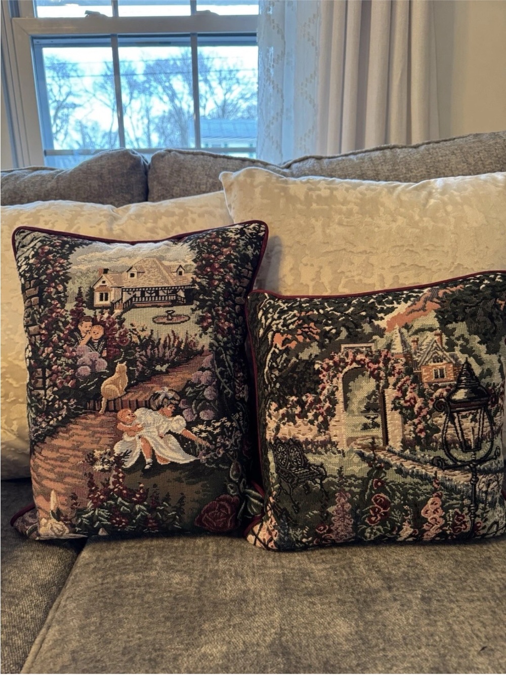 2 Glynda Turley Tapestry Throw Pillows Victorian Cottage Grandma Core Moody